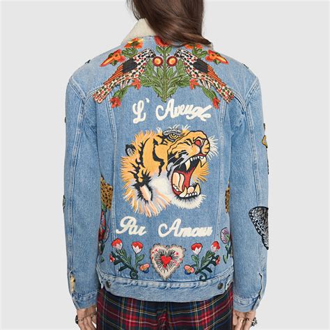 gucci tiger print lightweight jacket fake|gucci denim jacket embroidered rep.